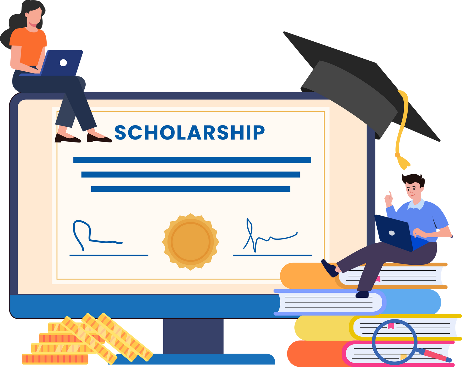 Student on laptop applying for a scholarship student loans, scholarships Education concept